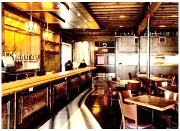 After: opposite view of the dining area showing the bar and parking lot entrance